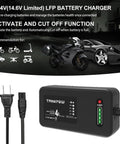 Heavy Duty 14.6V 4A LiFePO4 Smart Battery Charger and Maintainer with LED readouts and SAE connectors for various vehicles.