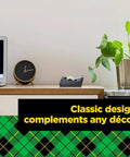 Desktop Tape Dispenser, Black Polystyrene, Weighted Base, shown on office desk with plant