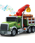 Timber Truck Toy Set With Loading Crane Lights And Sounds For Kids Aged 3 To 8 Large 15 Inch Vehicle with timber pieces