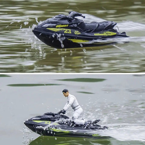 High Speed Turbo RC Jet Boat With Dual Batteries, 2.4GHz Remote, LED Lights And Low Battery Alarm racing in water
