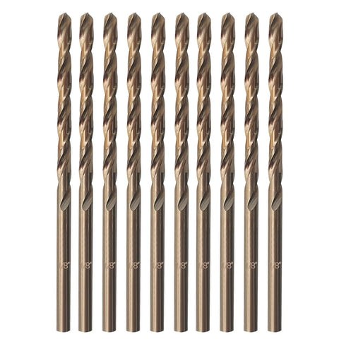 Heavy Duty Pro Grade Cobalt Drill Bit One Eighth Inch M35 High Speed Steel Jobber Length Drill Bit With 135 Degree Point For Hard Metal Stainless Steel And Cast Iron Includes Handy Index Storage Case Pack Of Ten_10 cobalt drill bits