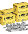 Boxes of Sammys Wood Steel Concrete Drywall anchors with visible three-and-a-half-inch screw vertical threaded rod anchors.