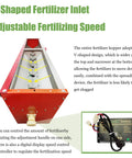 V-shaped fertilizer inlet and control panel of Tricycle Rear Mounted Electric Fertilizer Spreader For Broadcast Spreading 80 To 100 Kg Capacity Three Wheel Farm Spreader 48 Volt Battery Powered High Efficiency Fertilizer Distribution.