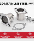 Universal 2 Bolt Exhaust Flange Repair Piping Kit With Premium 304 Stainless Steel Gasket Set showing stainless steel flanges and gasket.