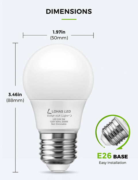 Yellow Amber Bug Light Bulbs For Outdoor Porch And Indoor Hallways A15 5W LED 450 Lumens E26 Edison Base 40W Equivalent dimension details