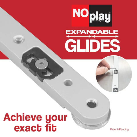 NoPlay Aluminum Miter Bar With Expandable Glides, 17 Inch, Standard Three Quarters By Three Eighths Inch Miter Slot detail view