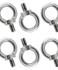 Hella Solid M10 Lifting Eye Bolts, 304 Stainless Steel Six Pack, M10 X 18mm Thread, durable rigging fasteners.