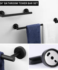 Close-up of 10 Piece Matte Black Bathroom Hardware Set Includes 23.6 Inch Towel Bar Towel Rack Towel Ring Roll Toilet Paper Holder And Robe Hook With Complete Mounting Kit For Easy Bathroom Remodel Upgrade showing towel bar installation detail.
