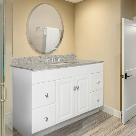 Karsen II Widespread Bathroom Faucet in Polished Chrome, Dual-Handle Design, 8.8 Inch Spread, installed on white vanity.
