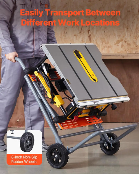 Heavy Duty Portable Table Saw Stand Built Like A Tank With Sweet Rolling Wheels And A Quick Fold Design for easy transport.