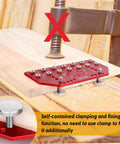Heavy Duty 2 In 1 Cabinet Drill Template With Reliable Shelf Pin And Hinge Alignment Guide For No Guesswork Diy Cabinetry and clamping feature shown.