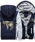 Heavyweight Fleece Hoodie For Men With Full Zip And Warm Inner Lining Thick Winter Coat Style Sweatshirt with wolf design