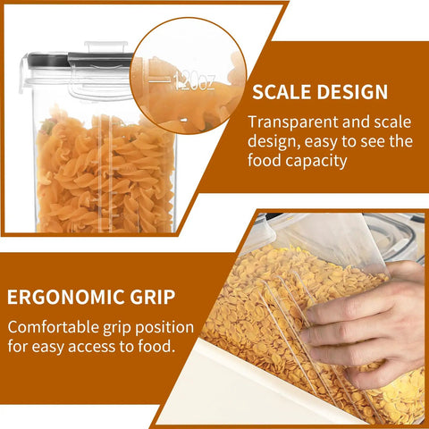 4L Cereal Storage Set With Airtight Containers And Lids showing transparent scale design and ergonomic grip for easy access
