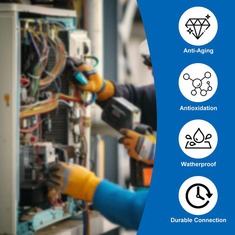 Technician using 300 Piece Heavy Duty Solder Seal Wire Connectors Assortment Kit for durable, waterproof connections.