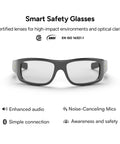 Front view of Armor Smart Safety Glasses for Men and Women With TR90 Frame, Bluetooth Hands-Free Calling, ANSI Z87.1 Safety Standard.