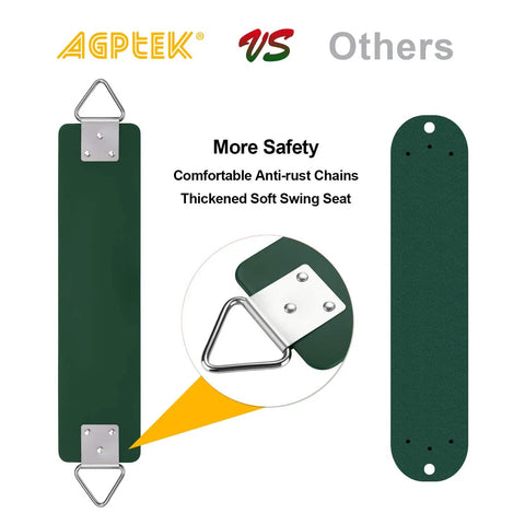 Swing Seat With 66 Inch Anti Rust Chains Thermoplastic Coated Supports 250 Lb Heavy Duty Cushion Accessories Replacement With Snap Hooks For Outdoors Playground Jungle Gym Pack Of 2, highlighting thickened soft seat and anti-rust chain detail.