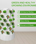 Dope Vertical Garden Tower with Fourteen Growing Levels Seventy Slots A Twenty Liter Water Tank and Pump in use