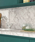 Kitchen with Grey White Marble Peel And Stick Countertop Wallpaper Waterproof Self Adhesive Contact Paper For Countertops Tables Desks Walls And More Easy Install Durable Vinyl Wrap That Cuts To Fit Any Surface