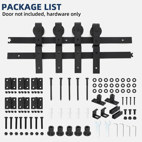 Beefed Up Bi Folding Sliding Barn Door Hardware Kit For Four Doors, 14 Inch Bifold Track System With 200 Lb Capacity components