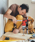 Portable Floor Drill Press Stand With Aluminum Alloy Frame And Large Anti-Shake Base For Hand Tools Repair in a workshop setting.