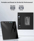 All In One External Blu Ray Drive For Real Fast 100 GB Disc Read And Write Supports Massive 100GB Discs Burn And Backup High Capacity Media Reads Blu Ray Up To 6x DVDs Up To 8x Great For PC Mac And Laptop Use Plug And Play Ready. ultra-slim 0.7-inch black external BD drive, front and back view