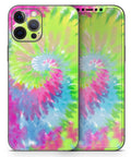Full Body Skin Decal Wrap Kit for iPhone 11 with Spiral Tie Dye Pattern V7 on display, vibrant colors, snug fit