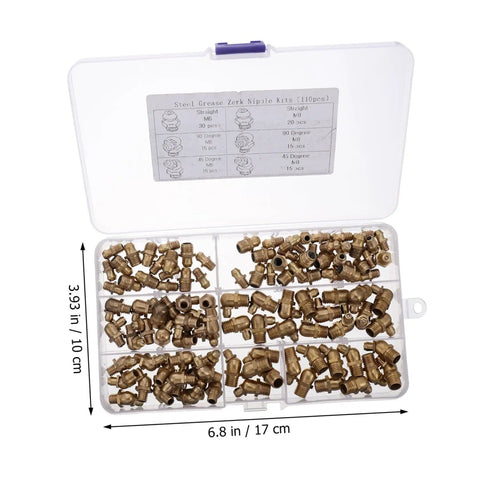 Copper Grease Nipples Assortment Kit For Pneumatic Fittings And Automotive Use Straight And Angled M8 M10 in box