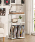 Large White Record Player Stand With 3 Tier 18 Inch Wide End Table For Vinyl Storage Up To 130 Albums Sturdy Industrial Style Turntable Table And Modern Side Table For Living Room Bedroom Or Office, white 3-tier shelf with turntable and vinyl records