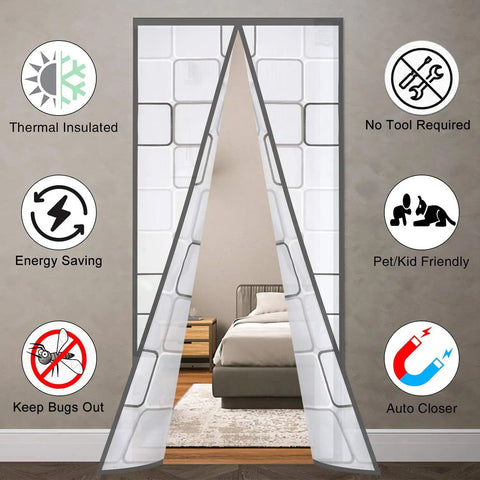 Insulated Door Curtain With Thermal Magnetic Self Sealing Eva Door Screen Keeps Drafts Out And Stops Cold Air From Escaping