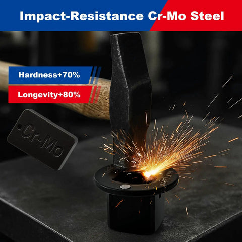 Hammer striking socket adapter made of impact-resistant Cr-Mo steel with sparks indicating durability and strength.