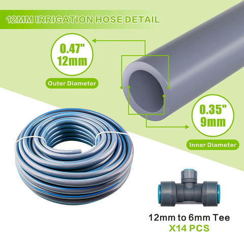 Close-up of 12mm tubing for 98ft Fast Connect Irrigation System Kit With 12mm And 6mm Tubing, Adjustable Emitters, Easy Plug And Play Connectors.
