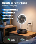 Portable Pedestal Fan With 16000mAh Battery, Up To 74 Hours Runtime, on nightstand as power bank