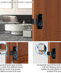 Anti Theft Video Doorbell Mount No Drill Outdoor Bracket With Screws Secure Doorbell Holder For Home Apartments Or Office Fits Cameras Up To 2.55 Inches Wide And 5.12 Inches High Durable Plastic shown installed on door.