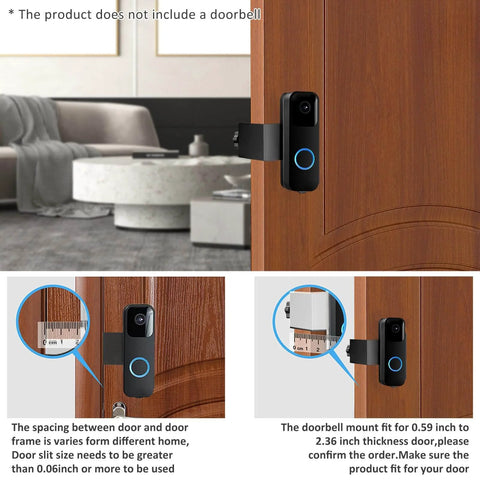 Anti Theft Video Doorbell Mount No Drill Outdoor Bracket With Screws Secure Doorbell Holder For Home Apartments Or Office Fits Cameras Up To 2.55 Inches Wide And 5.12 Inches High Durable Plastic shown installed on door.