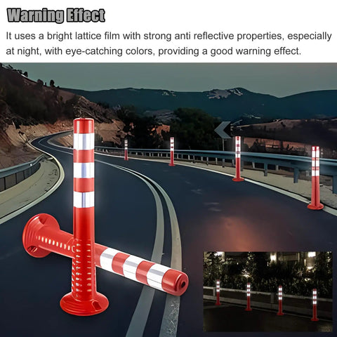 Top Shelf Traffic Delineator Posts With Hella Bright Reflective Strips, Heavy Duty PU Plastic Road Guide Markers For Construction Zones And Parking Facilities, Zero Hassle Six Pack Set