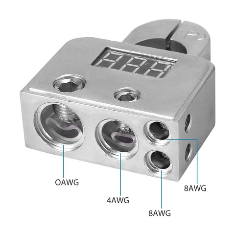 Keep Your Sweet Ride Rolling Smooth Zero Hassle Car Battery Terminal Connector Kit displaying alloy housing and digital voltmeter.