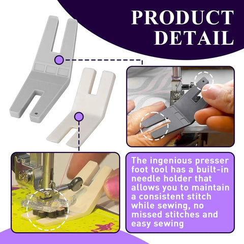 Six Pack Hump Jumper Sewing Tool Set For Quick Seam Finishing And Button Attachments With Two Size Options To Tackle Thick Fabrics Like Denim And Sweatshirts Universal Fit For Most Home Sewing Machines showing close-up of tool use on fabric