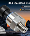 Beefy 100 Psi Stainless Steel Pressure Transducer Sensor With Connector Harness For Oil Fuel Water And Air, side view
