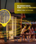 Electric Fly Swatter Racket With 3000V Mesh, Ultra Lightweight 2AA Battery Powered Bug Zapper in use on patio at night