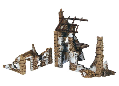 Ruined building scenery for Bolt Action Third Edition Starter Set For WWII Tabletop Battle With 28mm US Airborne And German Grenadiers.
