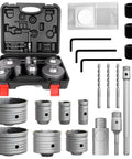 Pro Grade 22 Pieces Concrete Hole Saw Kit Built Like A Tank With Tungsten Steel Carbide Cutting Heads And SDS Plus Max Shanks for masonry projects, displayed in a case.