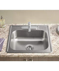 Colony Pro Single Handle Kitchen Faucet With Deck Plate In Polished Chrome, Drip Free Ceramic Disc Valve, top view over sink
