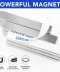 Front view of 16-pack silver neodymium bar magnets with double-sided adhesive 60 x 10 x 3 mm