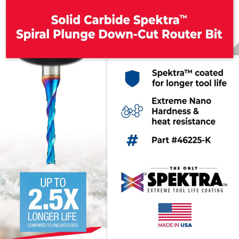 Spektra Solid Carbide Extreme Tool Life Coated Spiral Plunge Router Bit 1 8th Dia Built Tough Made In USA With nACo Nanocomposite Coating