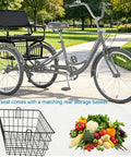 Heavy Duty 24 Inch Adult Tricycle With 7 Speed Gearing Three Wheel Bike With Rear Basket Supports Up To 550 Lbs, black frame
