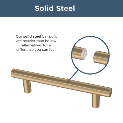 Champagne Bronze Cabinet Handles 10 Pack Modern Pulls For Kitchen Cabinets Drawers Doors And Dressers Three And Three Quarter Inch Center To Center Durable Stainless Steel Finish showing solid steel construction detail.