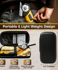 Super Snazzy Cordless Electric Box Cutter With 2 Blades For Cutting Cardboard Fabric Leather And Plastic, compact design in carrying case.