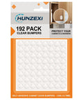 192 Pack Ultra Clear Silicone Cabinet Door Bumpers With Premium Self Adhesive Backing in packaging for easy peel and stick setup