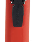 Back view of Survivor 175-Lumen Rechargeable Firefighter Right-Angle Flashlight, rugged orange body with belt clip attached.