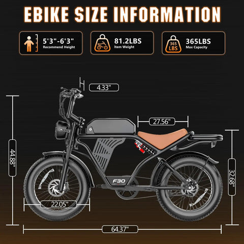 Heavy Duty 2500W Peak Power Electric Dirt Bike For Adults Featuring A Monster 48V 23Ah Battery size information with dimensions.